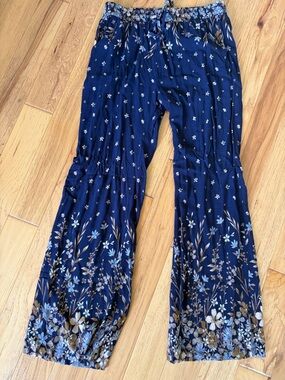 Floral Navy Wide-Leg Jumpsuit with Drawstring Waist